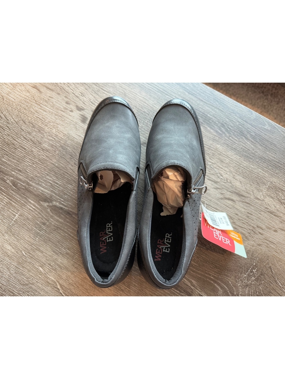 Wear Ever Fawn Women’s 8.5M Black Comfort Wedge Shoes Side Zip NWT
